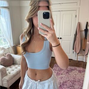 Women's Light Blue Ribbed Crop Top